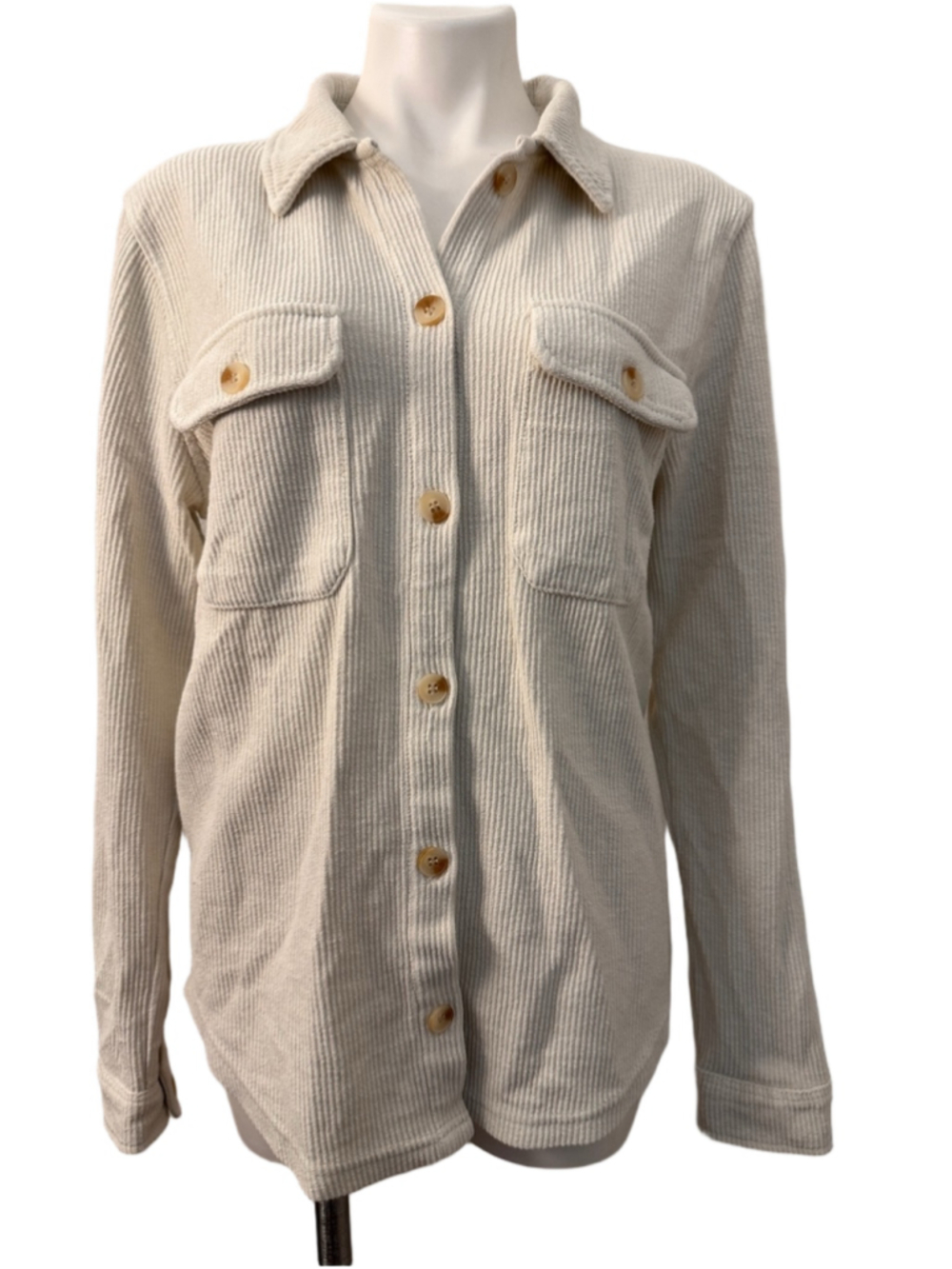 Thread & Supply Cream Ribbed Button-Front Utility Shacket